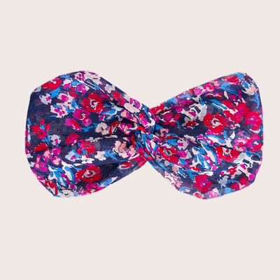 Headband INÈS / polyester printed red and fuchsia flowers
