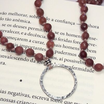 925 Collana lunga mala di diaspro rosso in argento