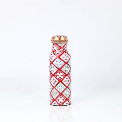 Elcobre premium limited edition printed copper bottle – Red & Blue Squares 700 ml
