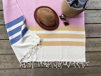 Grande serviette de plage en coton naturel à rayures, jeté de canapé - Rose 1