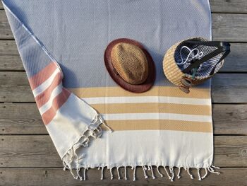 Grande serviette de plage en coton naturel à rayures, jeté de canapé-Gris 1