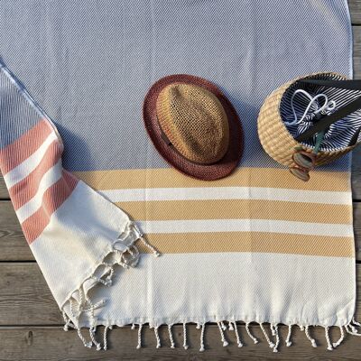 Grande serviette de plage en coton naturel à rayures, jeté de canapé-Gris