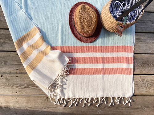 Striped pattern natural cotton larger beach towel, sofa throw- Mint