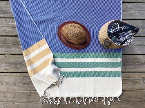 Striped pattern natural cotton larger beach towel, sofa throw- Blue