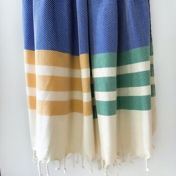 Grande serviette de plage en coton naturel à rayures, jeté de canapé - Bleu 3