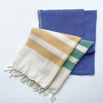 Grande serviette de plage en coton naturel à rayures, jeté de canapé - Bleu 4