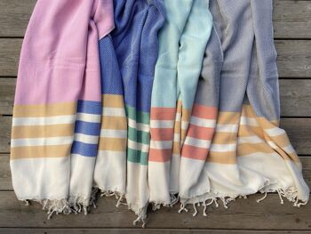 Grande serviette de plage en coton naturel à rayures, jeté de canapé - Bleu 5