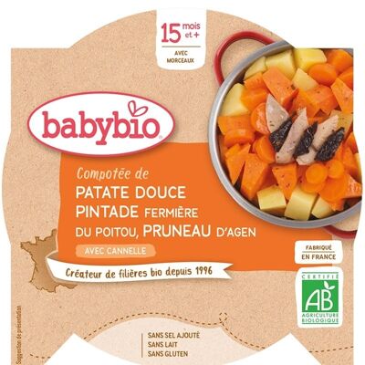 Compotée de Patate Douce Pintade fermière du Poitou Pruneaux d'Agen Cannelle 👶 dès 15 mois