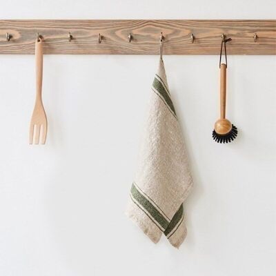 Green Stripe Vintage Linen Kitchen Towel