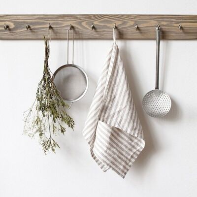 Asciugamano da cucina in lino a righe bianche naturali