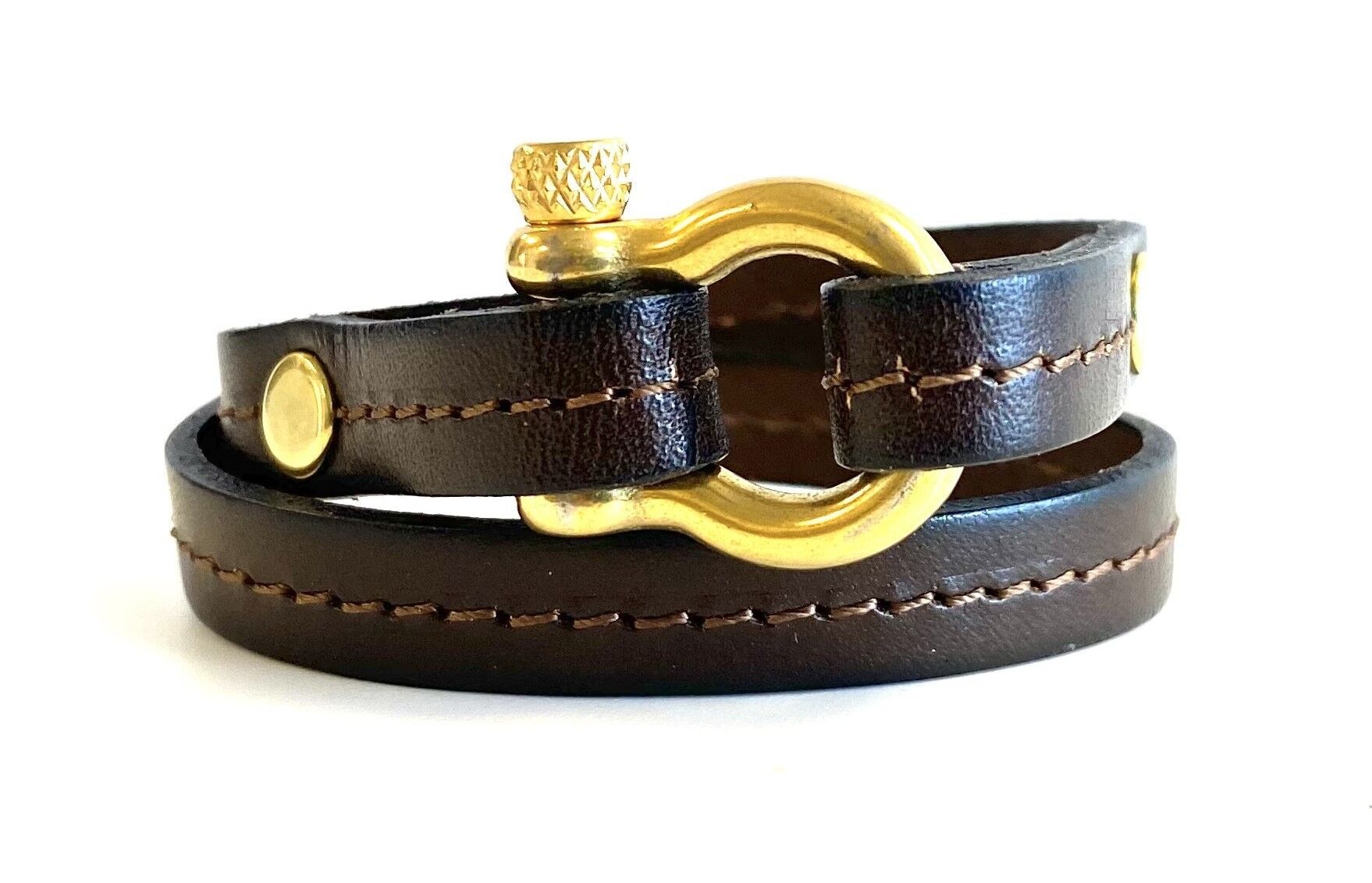 Bracciale in pelle stile Hermes marrone/chiusura ad arpa in oro