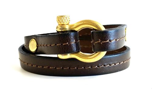 Bracelet leather Hermes Style brown/gold