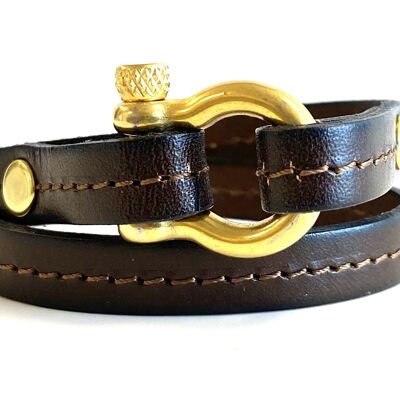 Bracelet leather Hermes Style brown/gold