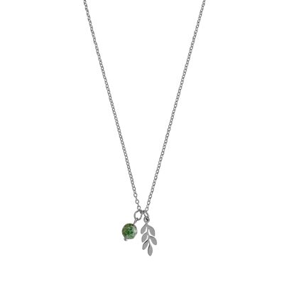 Green Spot Jasper & Leaf Necklace - Silver