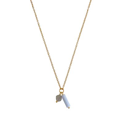 Aquamarine & Agate Necklace - Gold