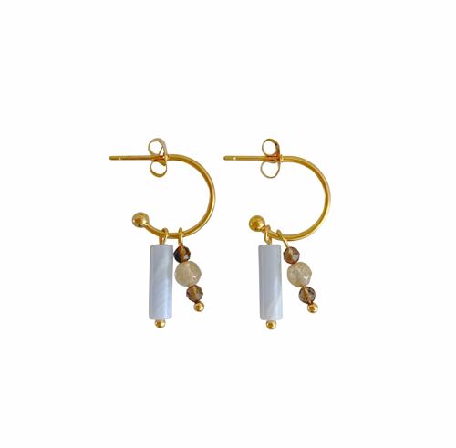 Aquamarine, Smokey Quartz & Citrine Earrings - Gold