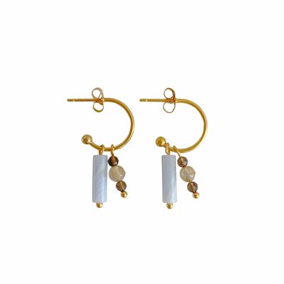 Boucles d'oreilles aigue-marine, quartz fumé et citrine - Or