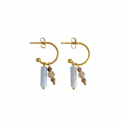 Aquamarine, Smokey Quartz & Citrine Earrings - Gold
