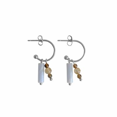 Aquamarine, Smokey Quartz & Citrine Earrings - Silver