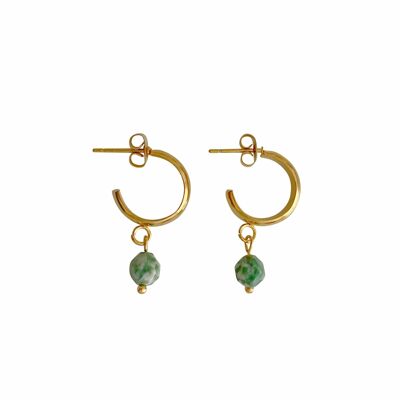 Green Spot Jasper Earrings - Gold