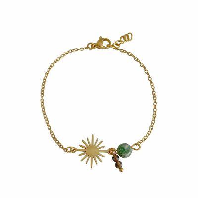 Pulsera de cuarzo ahumado y jaspe verde - Oro