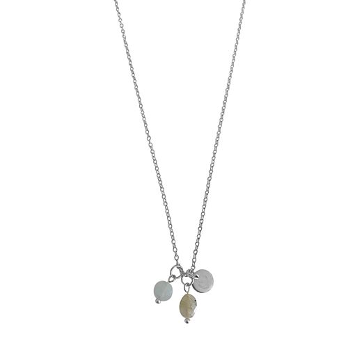 Aquamarine, Labradorite & Heart Necklace - Silver