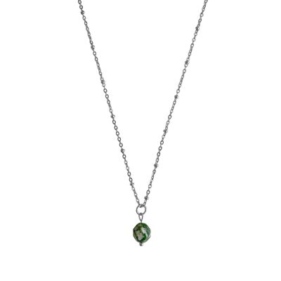 Grüne Jaspis-Halskette mit Fleck - Silber