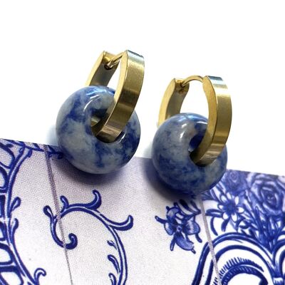 Boucles d'oreilles or avec pierre naturelle bleu jean