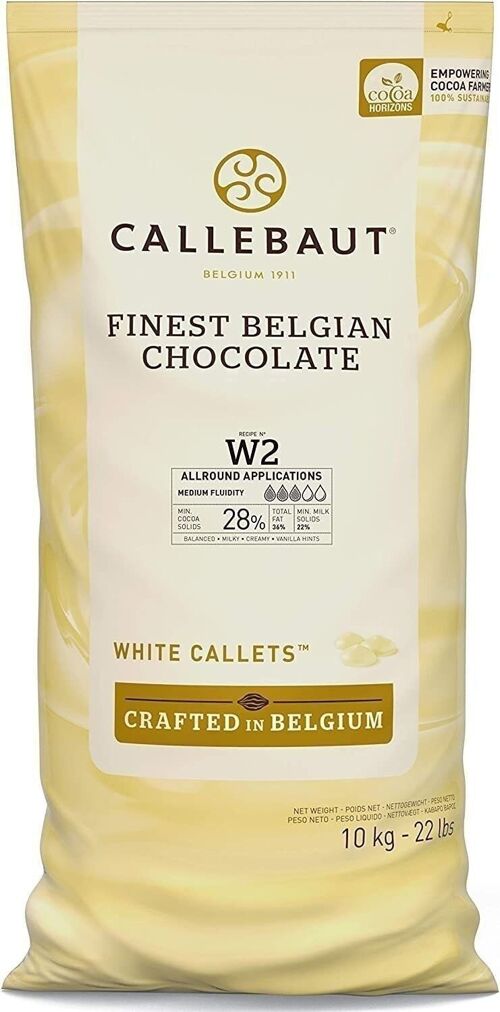 CALLEBAUT - CHOCOLAT BLANC - 28% CACAO -FINEST BELGIUM CHOCOLATE - RECETTE W2  - PISTOLES -10KG