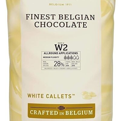 CALLEBAUT - CHOCOLAT BLANC - 28% CACAO -FINEST BELGIUM CHOCOLATE - RECETTE W2  - PISTOLES -10KG