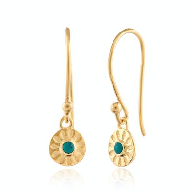 Dangle Earrings: Turquoise.   Gold plated, small fashion.   Golden.   Weddings, guests.   Spring.   Hand made.