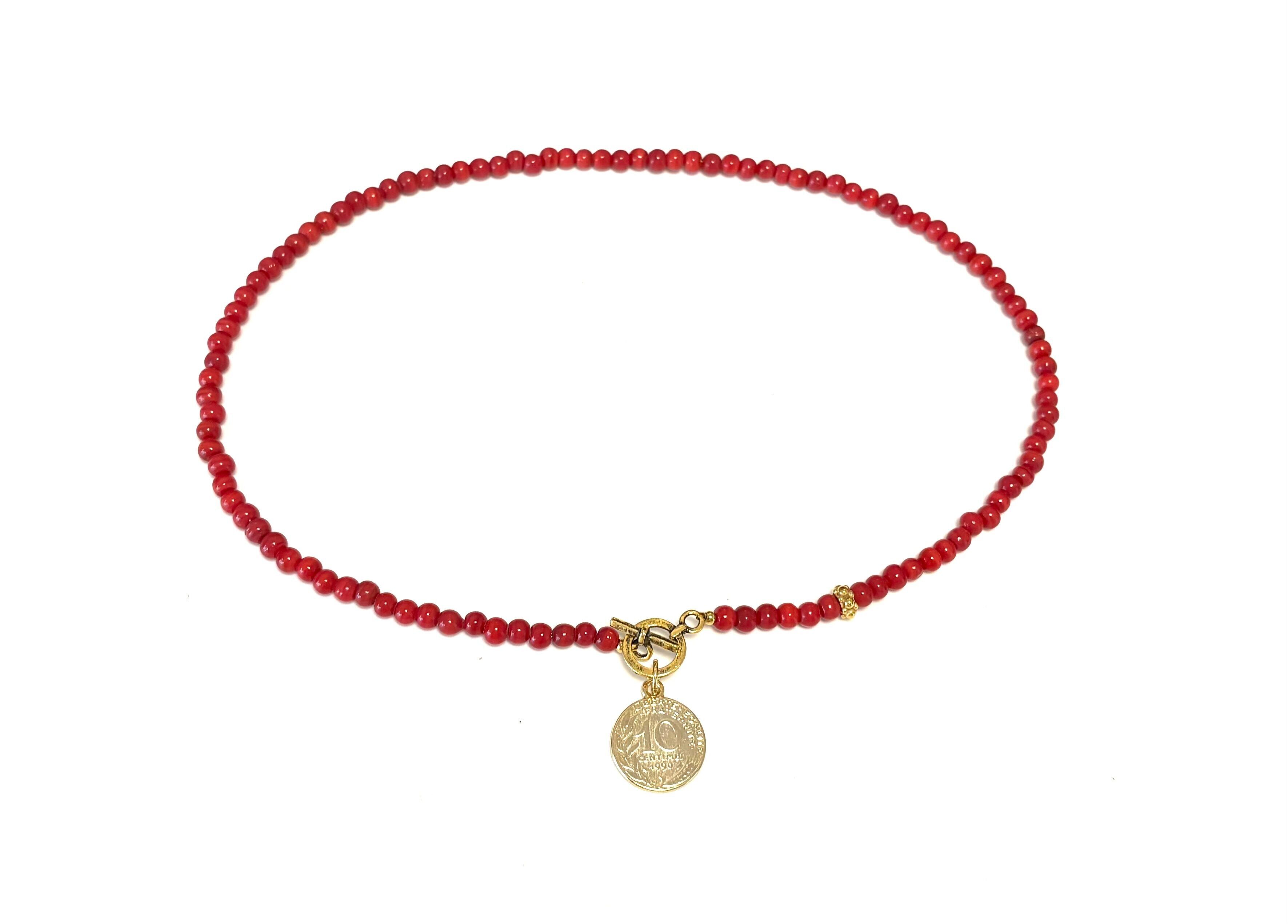 Collana corallo con moneta vintage