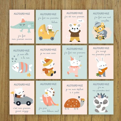 Cartes étapes premières fois, bébé, animaux