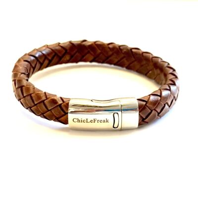 Men's bracelet braided leather brown