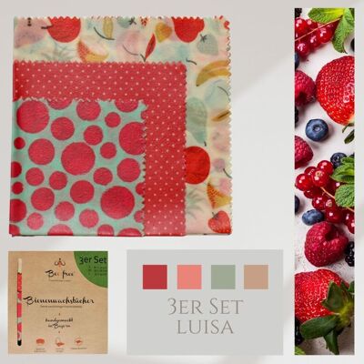 Organic beeswax cloths set of 3 "Luisa" (20x20cm, 26x26cm, 33x33cm) - handmade in Bavaria