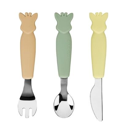 Cutlery 3 pieces with silicone and metal mix