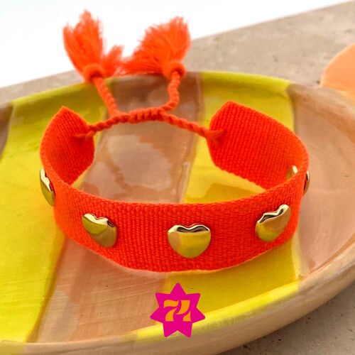 Geweven armband oranje gouden hartjes