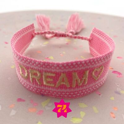 Geweven statement armband roze DREAM