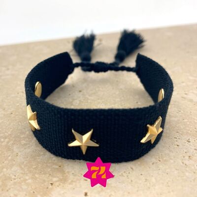 Woven statement bracelet black gold stars