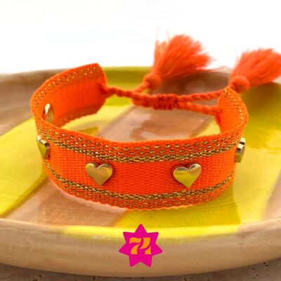 Woven statement bracelet orange gold hearts