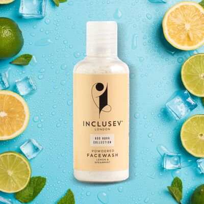 Inclusev Face Wash Powder To Lather, Travel-Friendly, Natural, Nourishing, Brightening, ADD AQUA Technology Up to 120 Washes With Rose Hip, Orris Root & Hibiscus, Lemon and Spearmint 50g