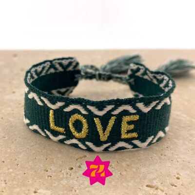 Woven statement bracelet dark green LOVE