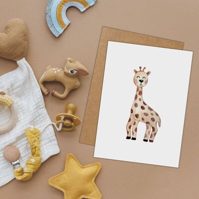 Biglietto pieghevole, A6, piccola giraffa Sophie, per la nascita, biglietto di auguri con busta, VE 6