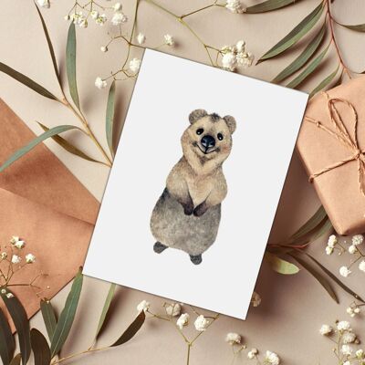 Tarjeta plegable, A6, quokka amigable, tarjeta de felicitación con sobre, VE 6