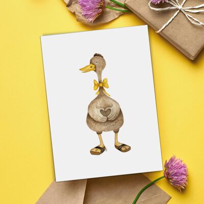 Folding card, A6, duck with heart and bow, greeting card with envelope, VE 6