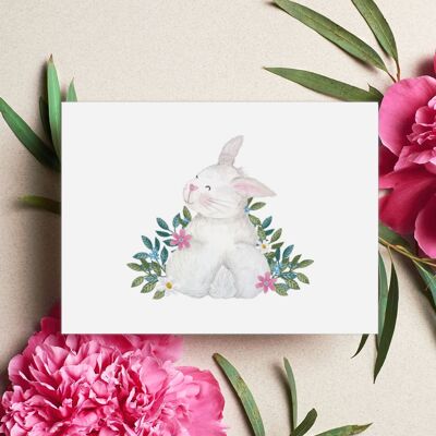 Carte pliante, A6, petit lapin dans l'herbe, lapin de Pâques, carte de voeux avec enveloppe, VE 6