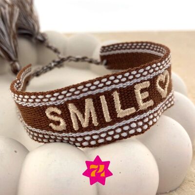 Geweven statement armband bruin SMILE