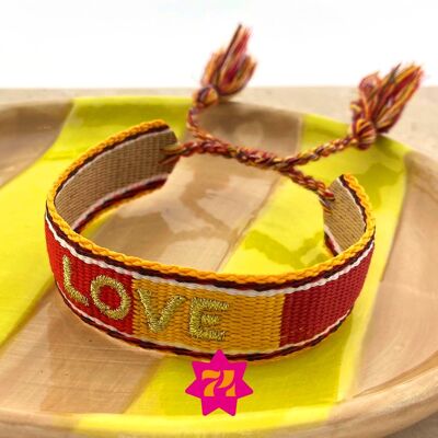 Bracelet tissé tendance rouge/jaune LOVE or