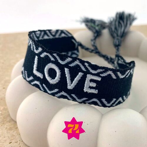 Geweven statement armband zwart LOVE wit