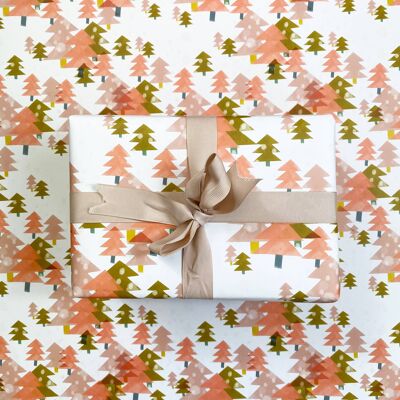 Papel de regalo árbol de Navidad rosa pastel